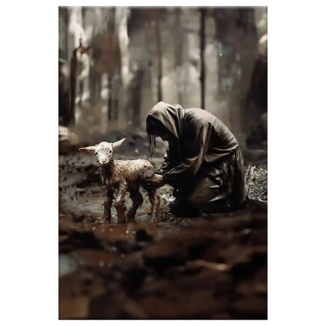 Jesus rescues the lost lamb canvas print, Christian home decor