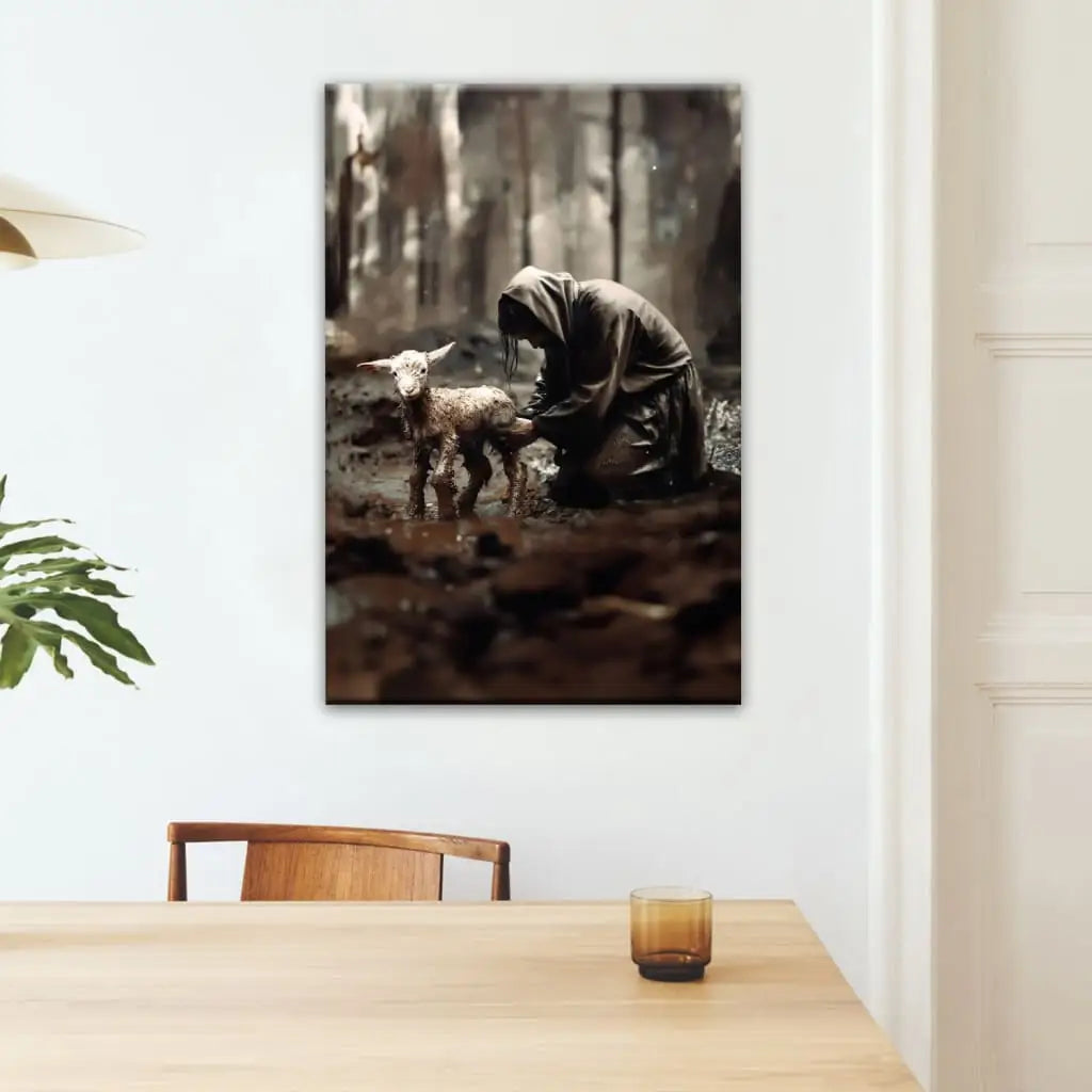 Jesus rescues the lost lamb canvas