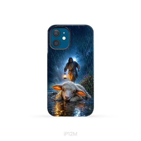 Jesus Rescues the Lost Lamb in the Storm - Christian Phone Case iPhone 12 Mini / Tough Case
