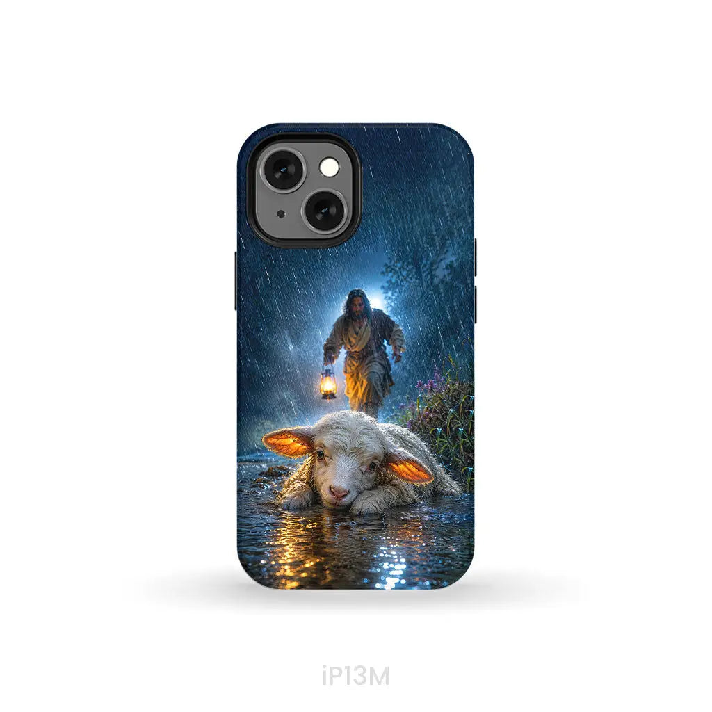 Jesus Rescues the Lost Lamb in the Storm - Christian Phone Case iPhone 13 Mini / Tough Case