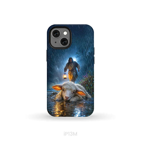 Jesus Rescues the Lost Lamb in the Storm - Christian Phone Case iPhone 13 Mini / Tough Case