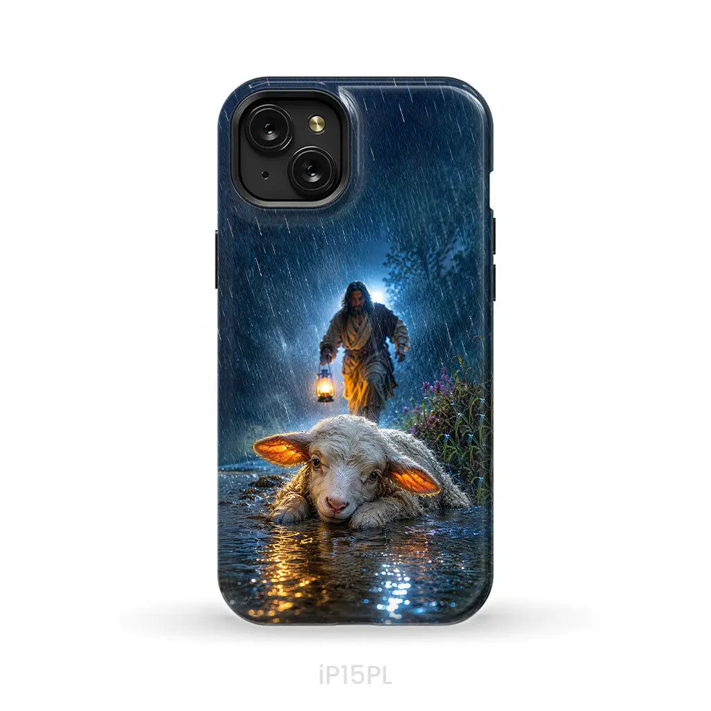 Jesus Rescues the Lost Lamb in the Storm - Christian Phone Case iPhone 15 Plus / Tough Case