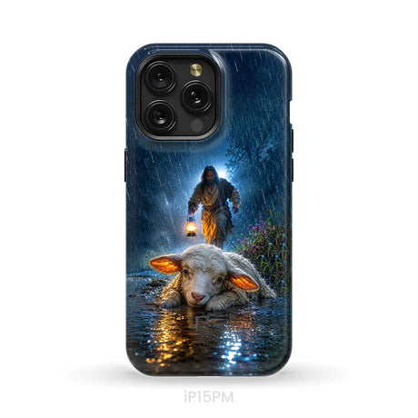 Jesus Rescues the Lost Lamb in the Storm - Christian Phone Case iPhone 15 Pro Max / Tough Case