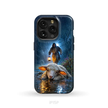 Jesus Rescues the Lost Lamb in the Storm - Christian Phone Case iPhone 15 Pro / Tough Case