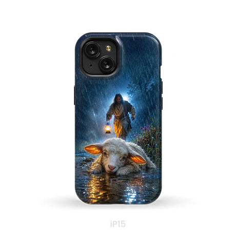 Jesus Rescues the Lost Lamb in the Storm - Christian Phone Case iPhone 15 / Tough Case