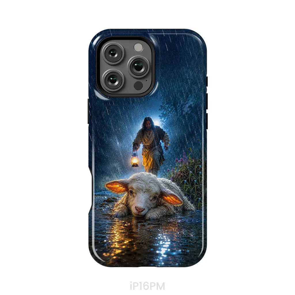 Jesus Rescues the Lost Lamb in the Storm - Christian Phone Case iPhone 16 Pro Max / Tough Case