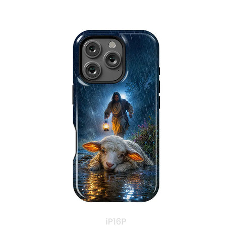 Jesus Rescues the Lost Lamb in the Storm - Christian Phone Case iPhone 16 Pro / Tough Case