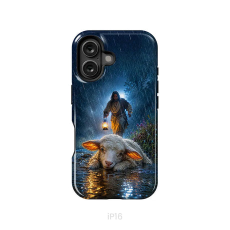 Jesus Rescues the Lost Lamb in the Storm - Christian Phone Case iPhone 16 / Tough Case