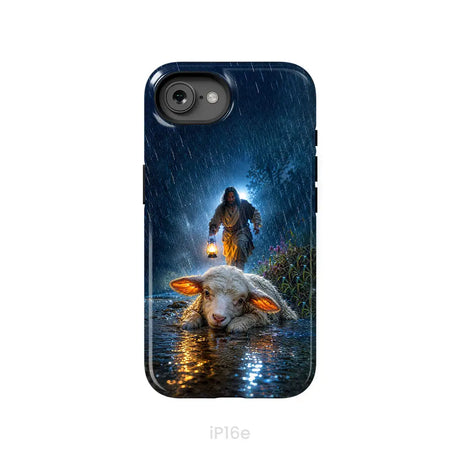 Jesus Rescues the Lost Lamb in the Storm - Christian Phone Case iPhone 16e / Tough Case