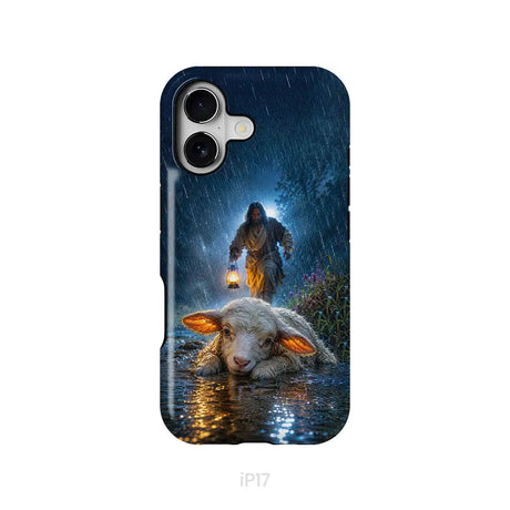 Jesus Rescues the Lost Lamb in the Storm - Christian Phone Case iPhone 17 / Tough Case