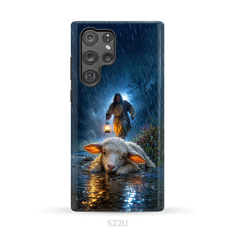 Jesus Rescues the Lost Lamb in the Storm - Christian Phone Case Samsung Galaxy S22 Ultra / Tough Case