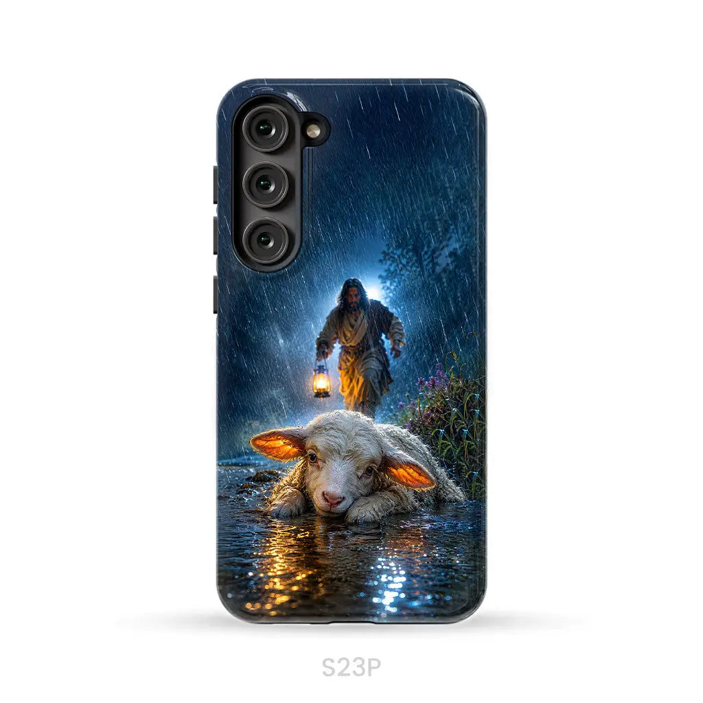 Jesus Rescues the Lost Lamb in the Storm - Christian Phone Case Samsung Galaxy S23 Plus / Tough Case