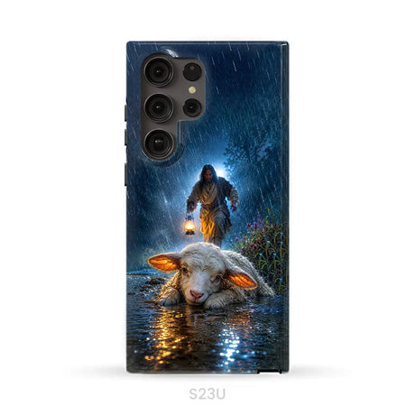 Jesus Rescues the Lost Lamb in the Storm - Christian Phone Case Samsung Galaxy S23 Ultra / Tough Case