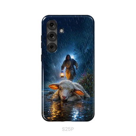 Jesus Rescues the Lost Lamb in the Storm - Christian Phone Case Samsung Galaxy S25 Plus / Tough Case