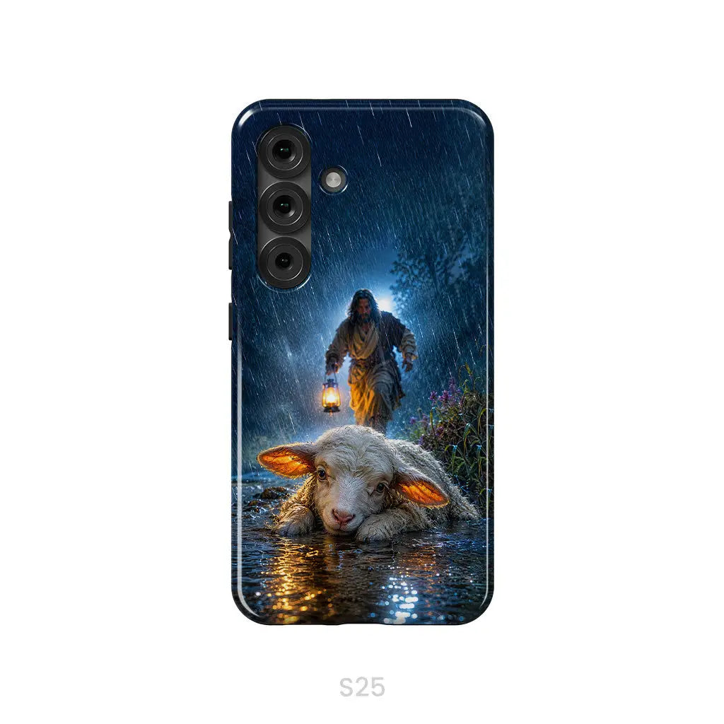 Jesus Rescues the Lost Lamb in the Storm - Christian Phone Case Samsung Galaxy S25 / Tough Case