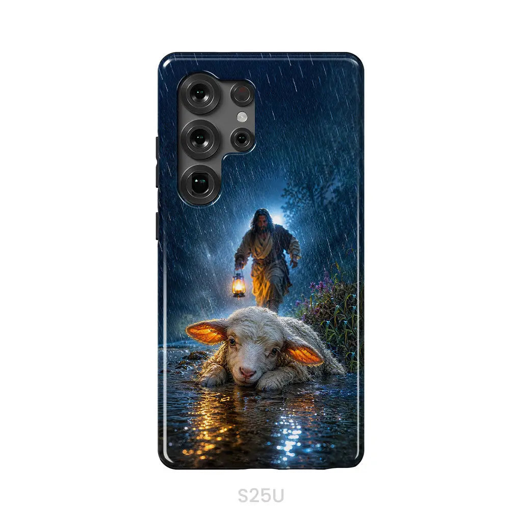 Jesus Rescues the Lost Lamb in the Storm - Christian Phone Case Samsung Galaxy S25 Ultra / Tough Case