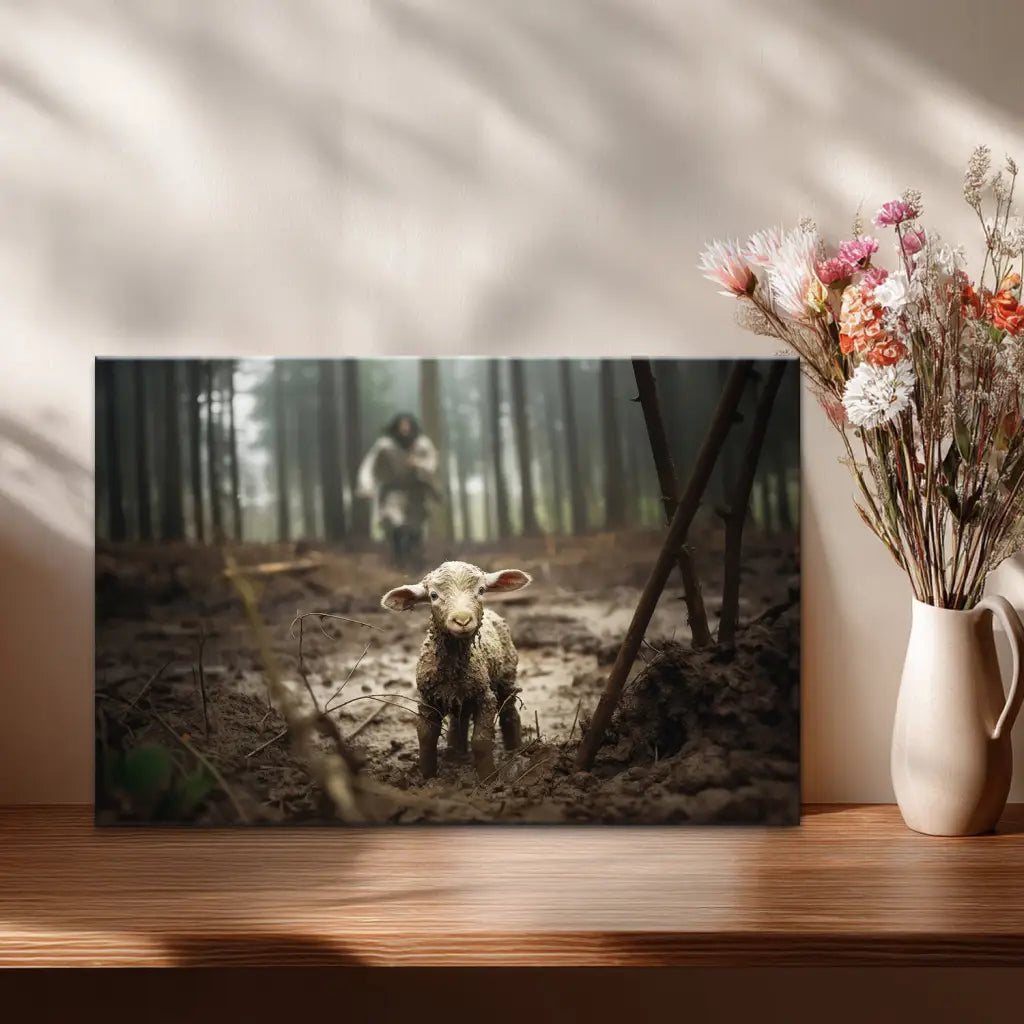 Jesus Running After a Lost Lamb Jesus and Lamb Picture Wall Art Canvas