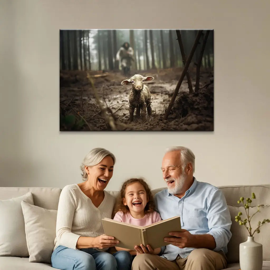 Jesus Running After a Lost Lamb Jesus and Lamb Picture Wall Art Canvas