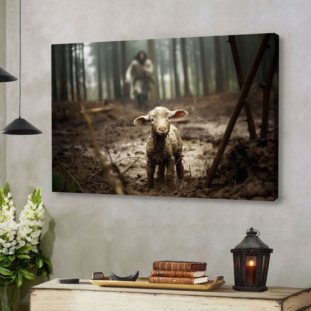 Jesus Artwork, Jesus Running After a Lost Lamb, Jesus Lamb of God Wall Art Canvas, Christian Wall Art