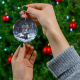 Inspirational ornament with Jesus rescuing a lost sheep in snow, perfect for Christian gifts.