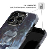 Inspirational phone case of Jesus in a snowy forest, saving a lost sheep, ideal for a faith-filled design.