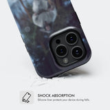 Christian phone case with Jesus and a lost sheep in a snowy forest, showcasing compassion and divine rescue.