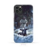 Jesus Running to Rescue a Lost Sheep in a Snowy Forest Phone Case iPhone 11 Pro Max / Tough Case