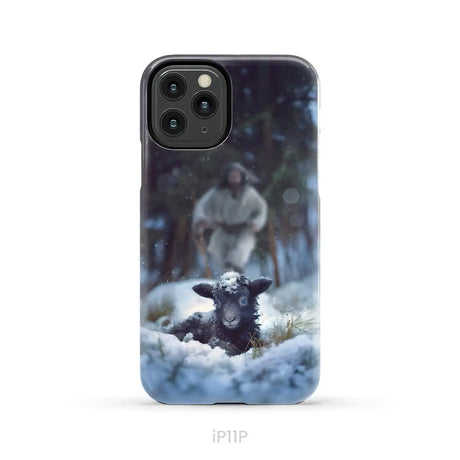Jesus Running to Rescue a Lost Sheep in a Snowy Forest Phone Case iPhone 11 Pro / Tough Case