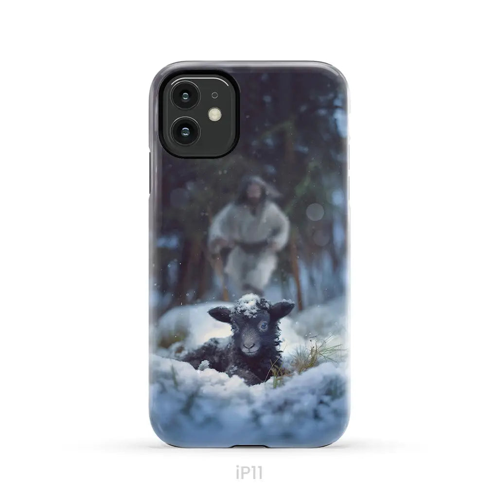 Jesus Running to Rescue a Lost Sheep in a Snowy Forest Phone Case iPhone 11 / Tough Case