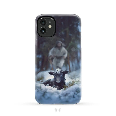 Jesus Running to Rescue a Lost Sheep in a Snowy Forest Phone Case iPhone 11 / Tough Case