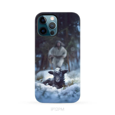 Jesus Running to Rescue a Lost Sheep in a Snowy Forest Phone Case iPhone 12 Pro Max / Tough Case