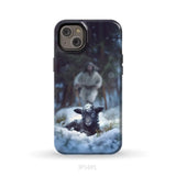 Jesus Running to Rescue a Lost Sheep in a Snowy Forest Phone Case iPhone 14 Plus / Tough Case