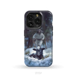 Jesus Running to Rescue a Lost Sheep in a Snowy Forest Phone Case iPhone 15 Pro / Tough Case