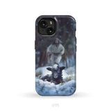 Jesus Running to Rescue a Lost Sheep in a Snowy Forest Phone Case iPhone 15 / Tough Case