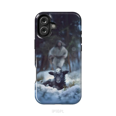 Jesus Running to Rescue a Lost Sheep in a Snowy Forest Phone Case iPhone 16 Plus / Tough Case