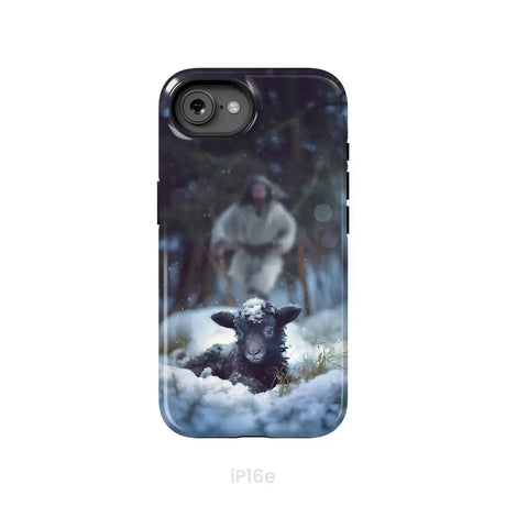 Jesus Running to Rescue a Lost Sheep in a Snowy Forest Phone Case iPhone 16e / Tough Case