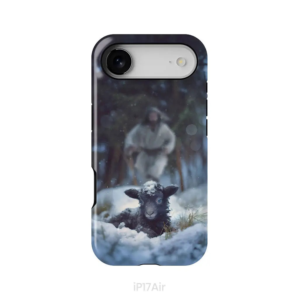 Jesus Running to Rescue a Lost Sheep in a Snowy Forest Phone Case iPhone 17 Air / Tough Case
