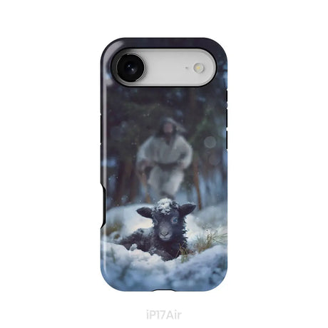 Jesus Running to Rescue a Lost Sheep in a Snowy Forest Phone Case iPhone 17 Air / Tough Case