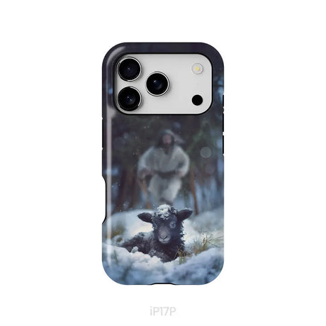 Jesus Running to Rescue a Lost Sheep in a Snowy Forest Phone Case iPhone 17 Pro / Tough Case