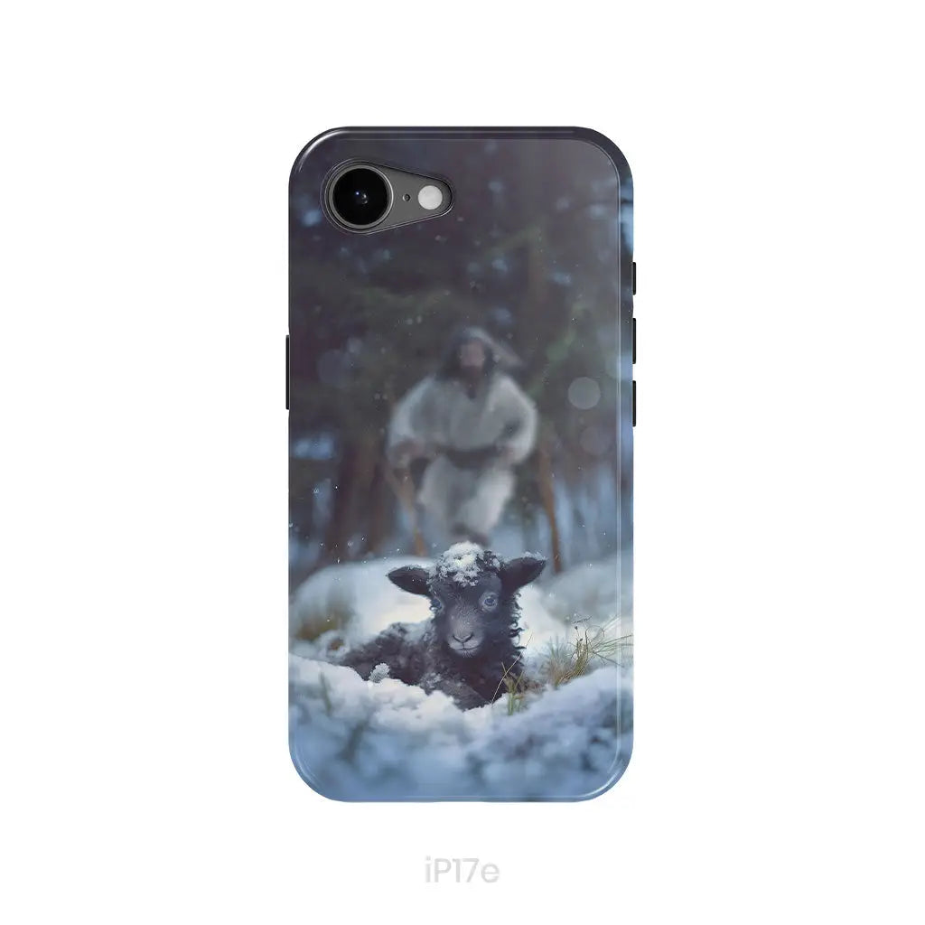 Jesus Running to Rescue a Lost Sheep in a Snowy Forest Phone Case iPhone 17e / Tough Case