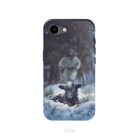 Jesus Running to Rescue a Lost Sheep in a Snowy Forest Phone Case iPhone 17e / Tough Case