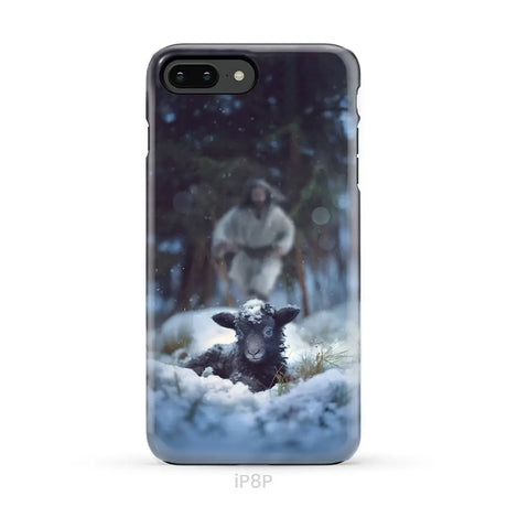 Jesus Running to Rescue a Lost Sheep in a Snowy Forest Phone Case iPhone 8 Plus / Tough Case