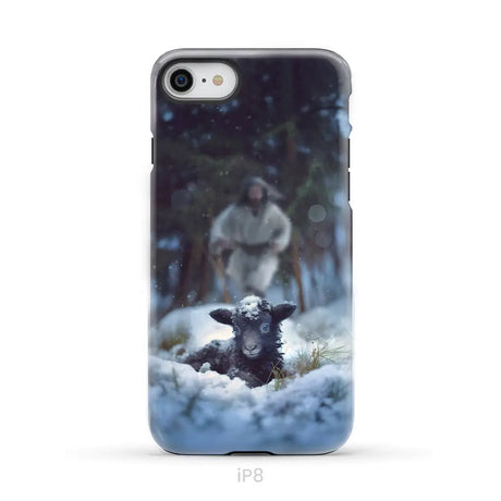 Jesus Running to Rescue a Lost Sheep in a Snowy Forest Phone Case iPhone 8 / Tough Case