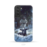 Jesus Running to Rescue a Lost Sheep in a Snowy Forest Phone Case Samsung Galaxy S22 Plus / Tough Case