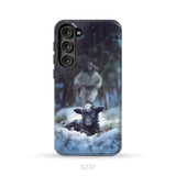 Jesus Running to Rescue a Lost Sheep in a Snowy Forest Phone Case Samsung Galaxy S23 Plus / Tough Case