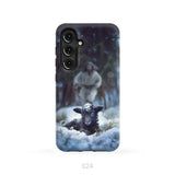 Jesus Running to Rescue a Lost Sheep in a Snowy Forest Phone Case Samsung Galaxy S24 / Tough Case