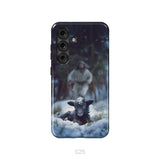 Jesus Running to Rescue a Lost Sheep in a Snowy Forest Phone Case Samsung Galaxy S25 / Tough Case