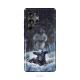 Jesus Running to Rescue a Lost Sheep in a Snowy Forest Phone Case Samsung Galaxy S25 Ultra / Tough Case