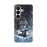 Jesus Running to Rescue a Lost Sheep in a Snowy Forest Phone Case Samsung Galaxy S26 Ultra / Tough Case