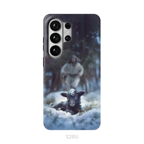 Jesus Running to Rescue a Lost Sheep in a Snowy Forest Phone Case Samsung Galaxy S26 Ultra / Tough Case